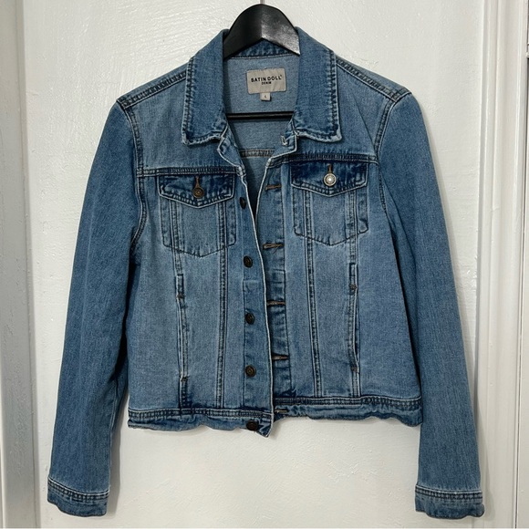 Satin Doll Jackets & Blazers - Satin Doll Medium Washed, Cropped, Denim Jacket, Button Front, Size L,